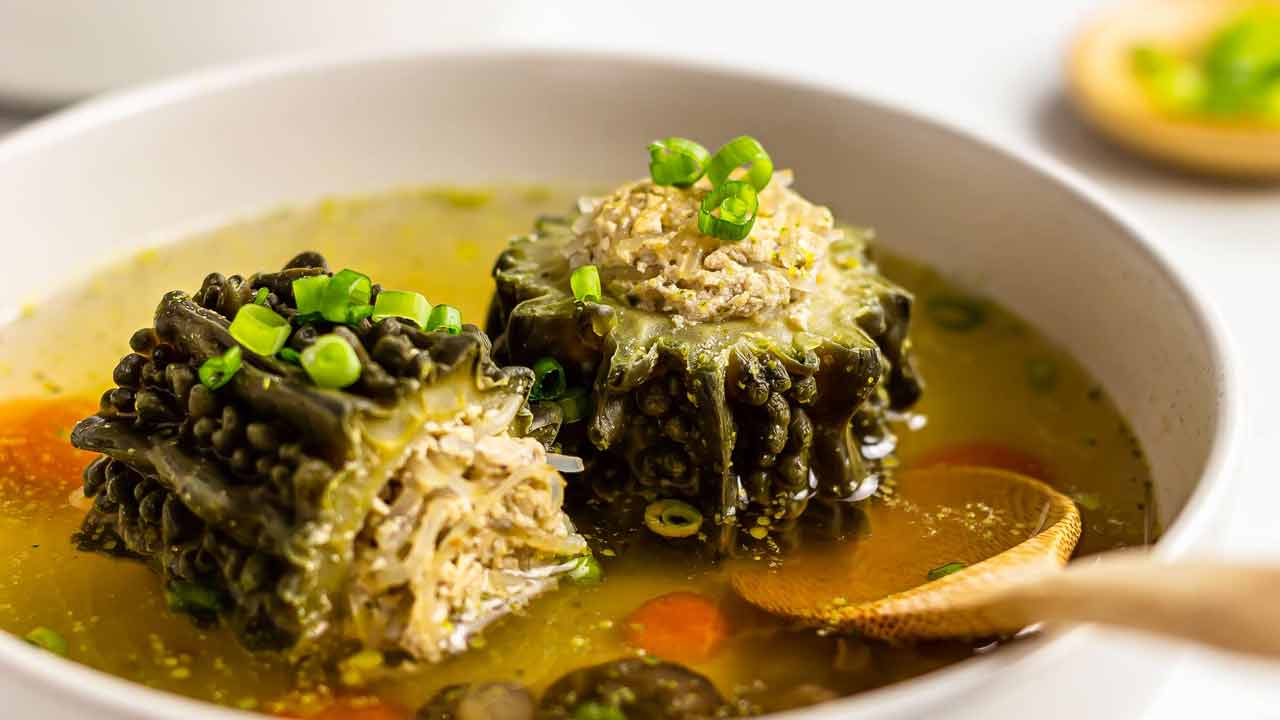 Vegan Stuffed Bitter Melon Soup | Foodaciously